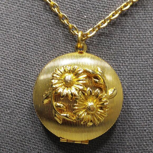 Vintage Perfume Floral Locket Necklace Solid Perfume Inside 1960s